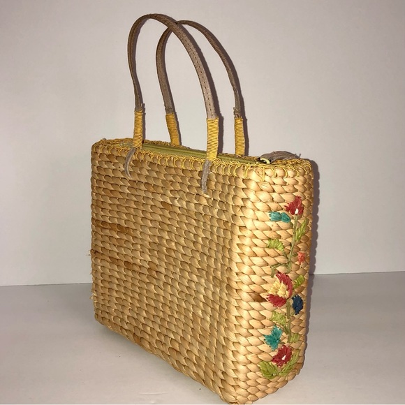 1990s Dragonfly Embroidered Woven Corn Husk Mini Tote Bag - Picture 3 of 11